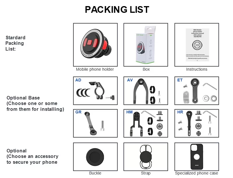 Packing List of Magnetic Quick Release Bike Phone Holder XB02P-Strap