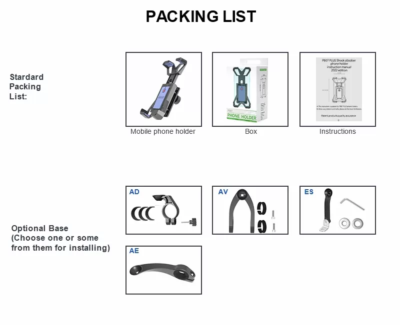 Packing List of Shock Absorbing Bike Phone Holder PB07PLUS