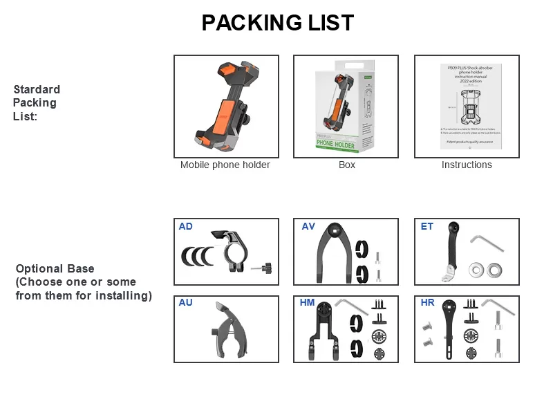 Shock Absorbing Bike Phone Holder PB09PLUS Packing List